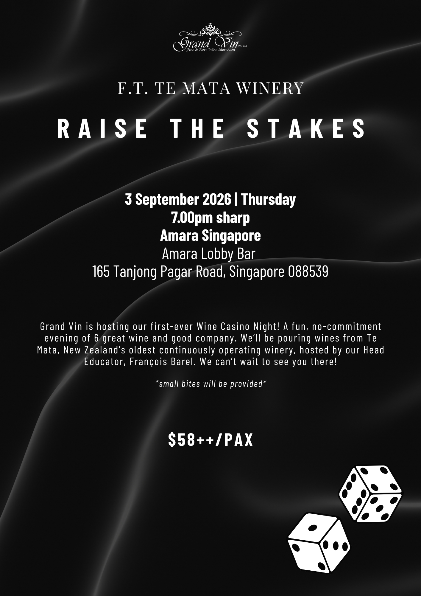 [3 Sep] Raise The Stakes at Amara Lobby Bar Ft. Te Mata Winery