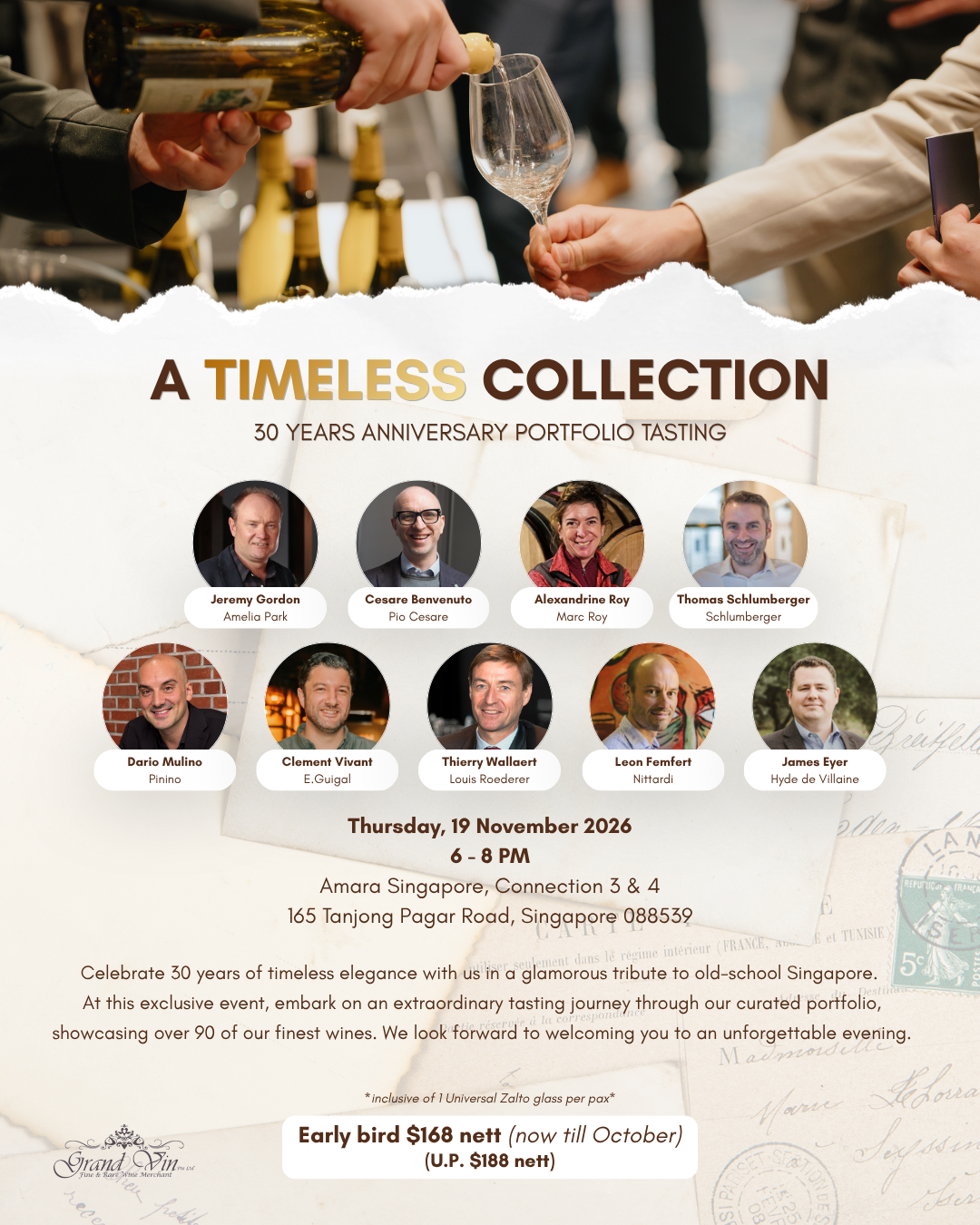 [19 Nov] A Timeless Collection - 30 years Anniversary Portfolio Tasting at Amara Singapore - Grand Vin Pte Ltd