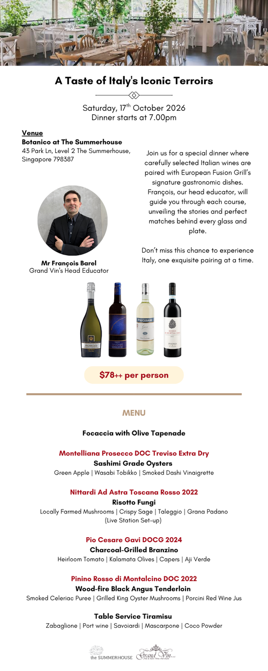 [17 Oct] A Taste of Italy's Iconic Terroirs at Botanico, The Summerhouse - Grand Vin Pte Ltd
