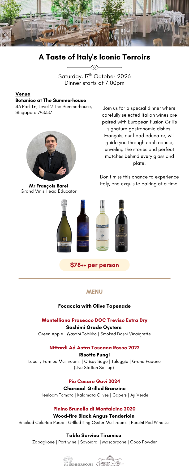 [17 Oct] A Taste of Italy's Iconic Terroirs at Botanico, The Summerhouse - Grand Vin Pte Ltd