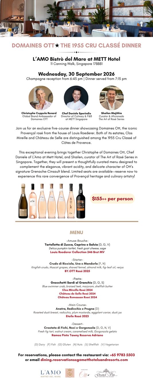 [30 Sep] DOMAINES OTT - The 1955 Cru Classé Dinner at L’AMO Bistrò del Mare, METT Hotel - Grand Vin Pte Ltd