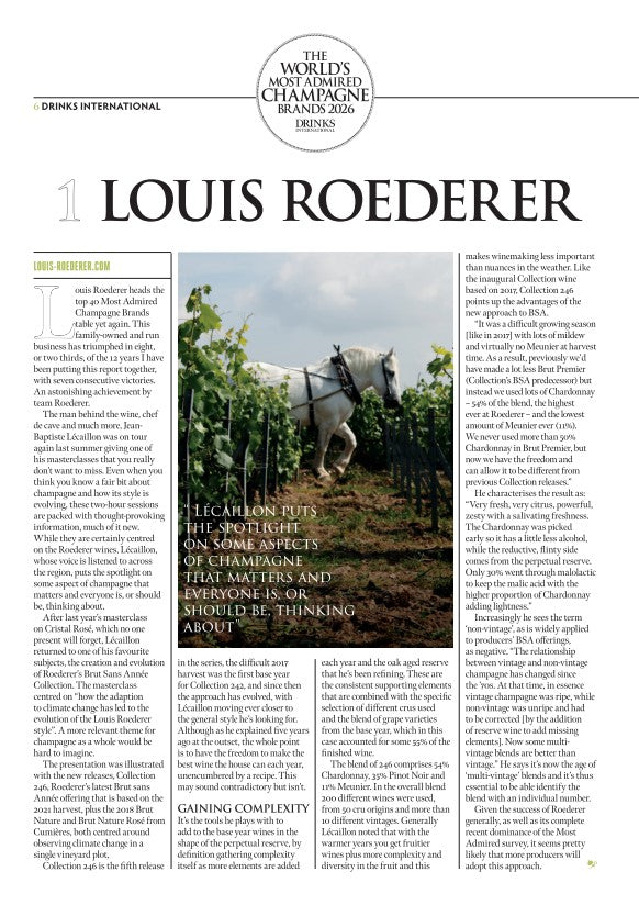 Louis Roederer Drinks International Most Admired Champagne Brands 2026 No.1 