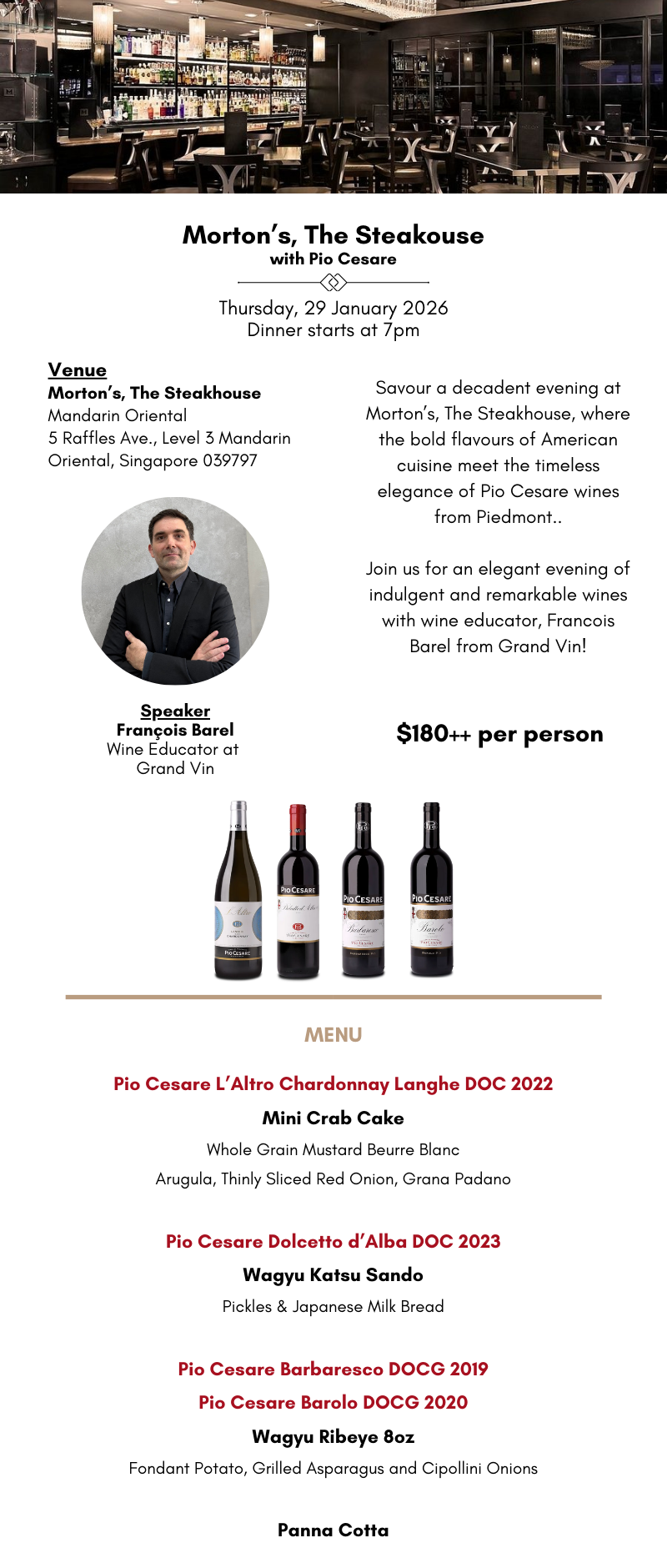 Morton's, The Steakhouse Wine Dinner - Grand Vin Pte Ltd