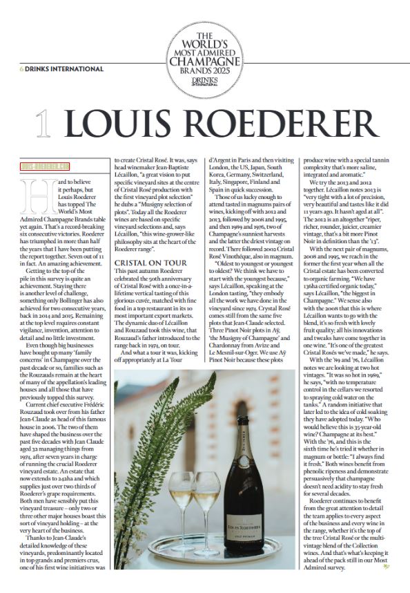 Louis Roederer tops Admired Champagnes list 2025 - Drinks International